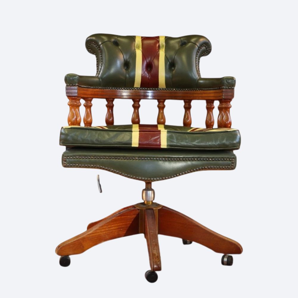 Stunning Rare Captains Swivel Leather Armchair Union Jack possibly George Smith - Image 2