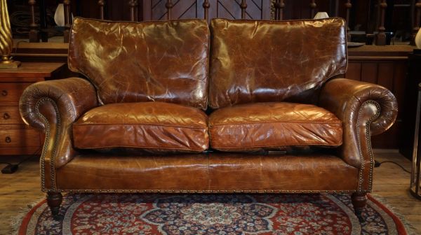 Stunning Timothy Oulton Balmoral Sofa With Leather Armchair Set Antique Whisky - Image 3