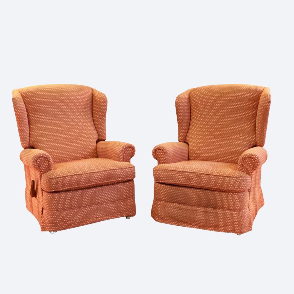 Superb Pair Broyhill Vintage Recliner Armchairs In Coral Fabric Del - Image 3
