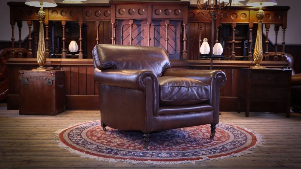 George Smith Full Scroll Arm Signature Leather Armchair with Cusion Back Del - Image 13