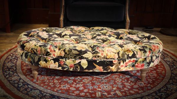 Beautiful Large Country House Footstool Ottoman in Gorgeous Floral Velvet - Image 4