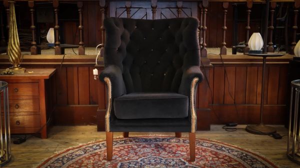 Tetrad Mackenzie Wingback Club armchair Oscar Charcoal Velvet Saddle Tan Leather - Image 4