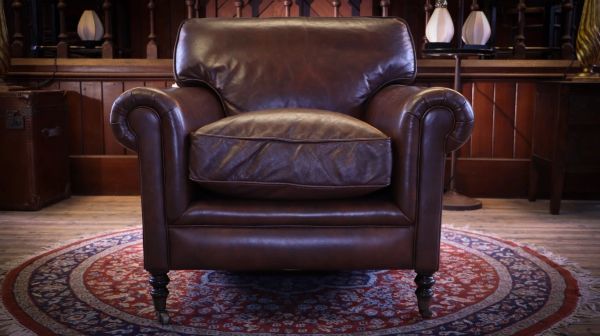 George Smith Full Scroll Arm Signature Leather Armchair with Cusion Back Del - Image 4