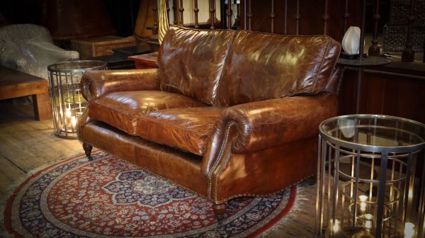 Stunning Timothy Oulton Balmoral Sofa With Leather Armchair Set Antique Whisky - Image 4