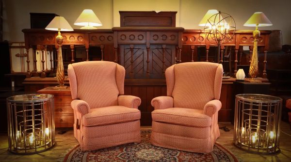 Superb Pair Broyhill Vintage Recliner Armchairs In Coral Fabric Del - Image 4