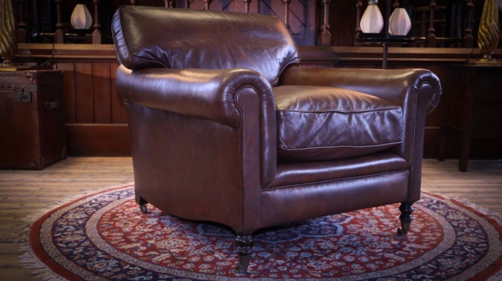 George Smith Full Scroll Arm Signature Leather Armchair with Cusion Back Del - Image 12