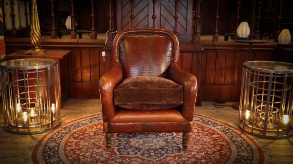 Stunning Tetrad Crocodile Back Leather Armchair Cigar Club Whisky Tan Brown - Image 4