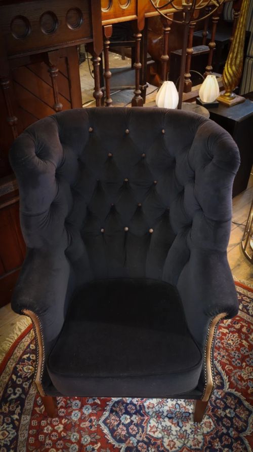 Tetrad Mackenzie Wingback Club armchair Oscar Charcoal Velvet Saddle Tan Leather - Image 5