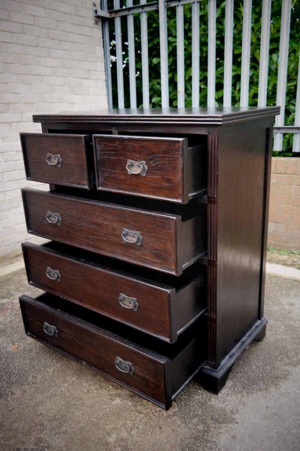 Lombok Keraton Carved Five Drawer Chest Of Drawers Solid Indonesian Teak Brown - Image 7