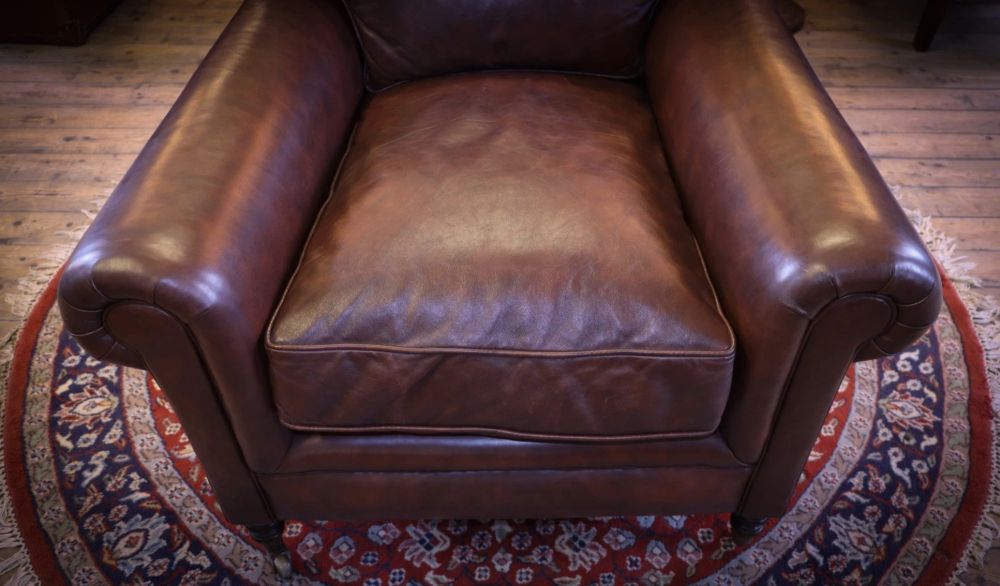George Smith Full Scroll Arm Signature Leather Armchair with Cusion Back Del - Image 10