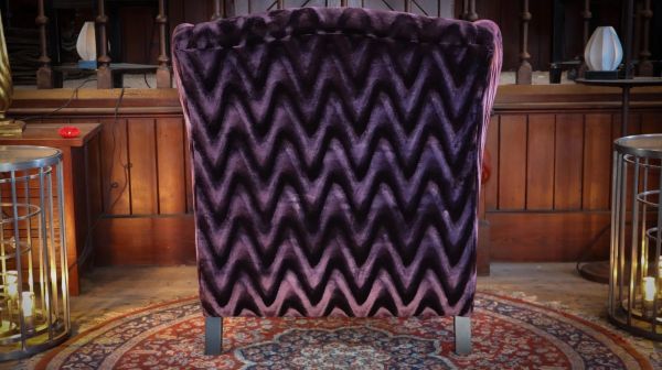 Stunning John Sankey Moliere Library Club Fireside Wing Arm Chair Purple Tan - Image 7
