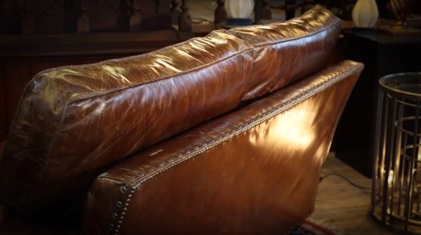 Stunning Timothy Oulton Balmoral Sofa With Leather Armchair Set Antique Whisky - Image 6
