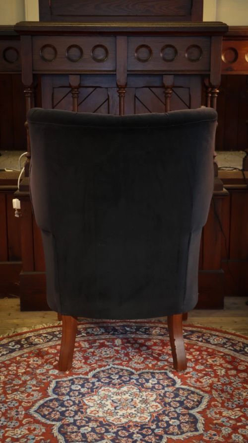 Tetrad Mackenzie Wingback Club armchair Oscar Charcoal Velvet Saddle Tan Leather - Image 7