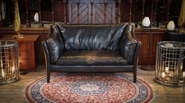 Stunning Timothy Oulton Halo Reggio 2 Seater Leather Sofa Destroyed Black - Image 9