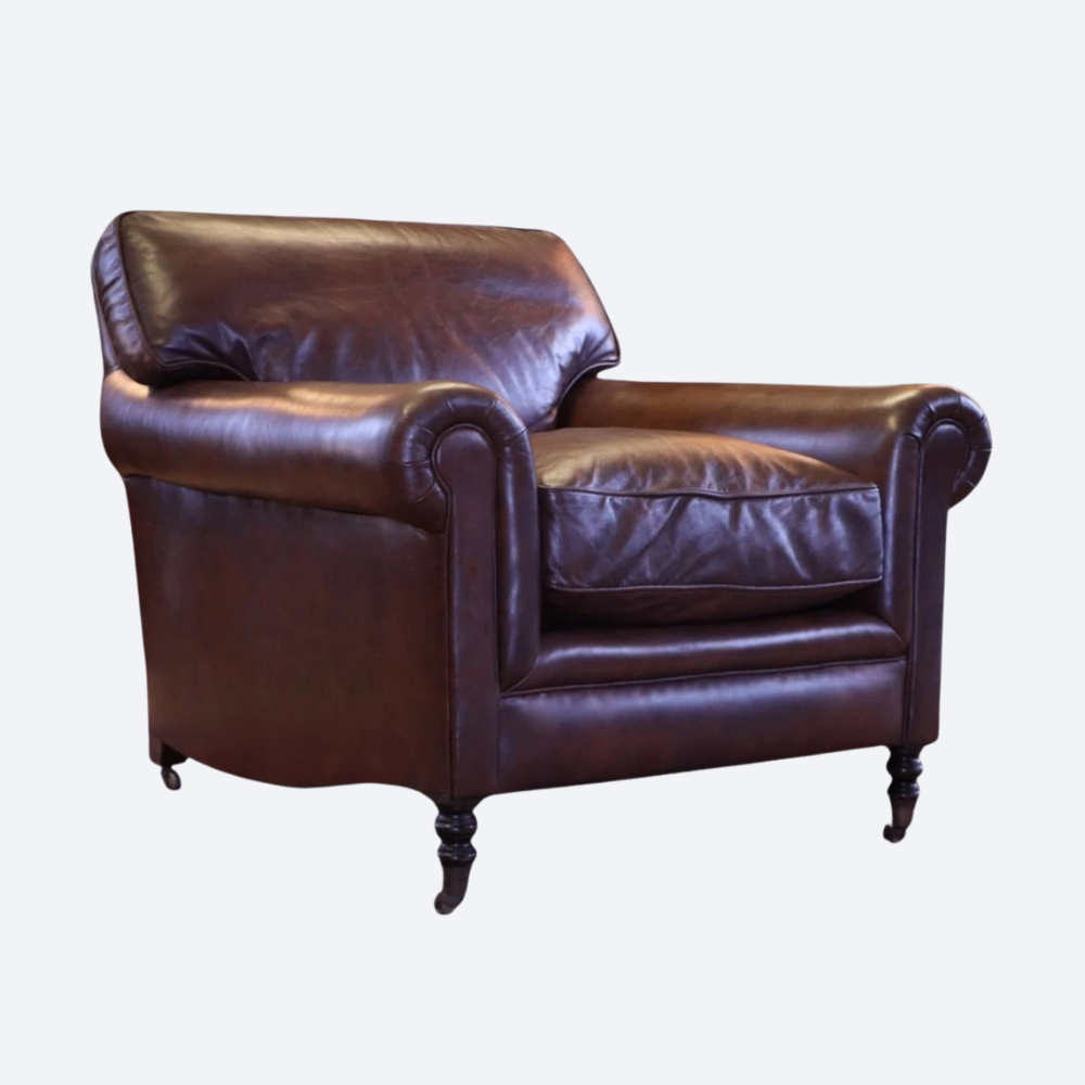 George Smith Full Scroll Arm Signature Leather Armchair with Cusion Back Del - Image 3