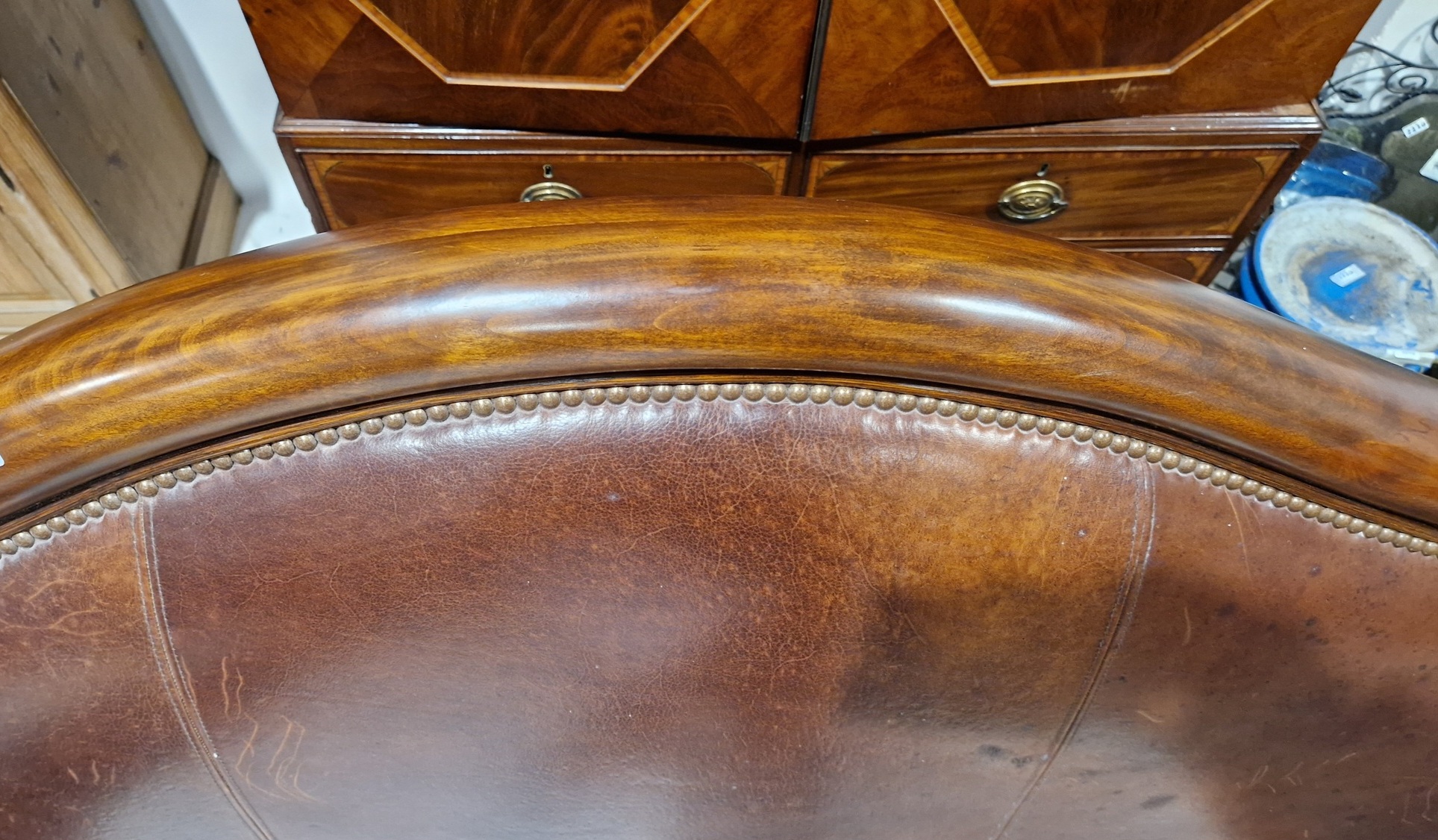 A Monumental Ralph Lauren Henredon King Palais Alfresco Leather Sleigh Bed - Image 8