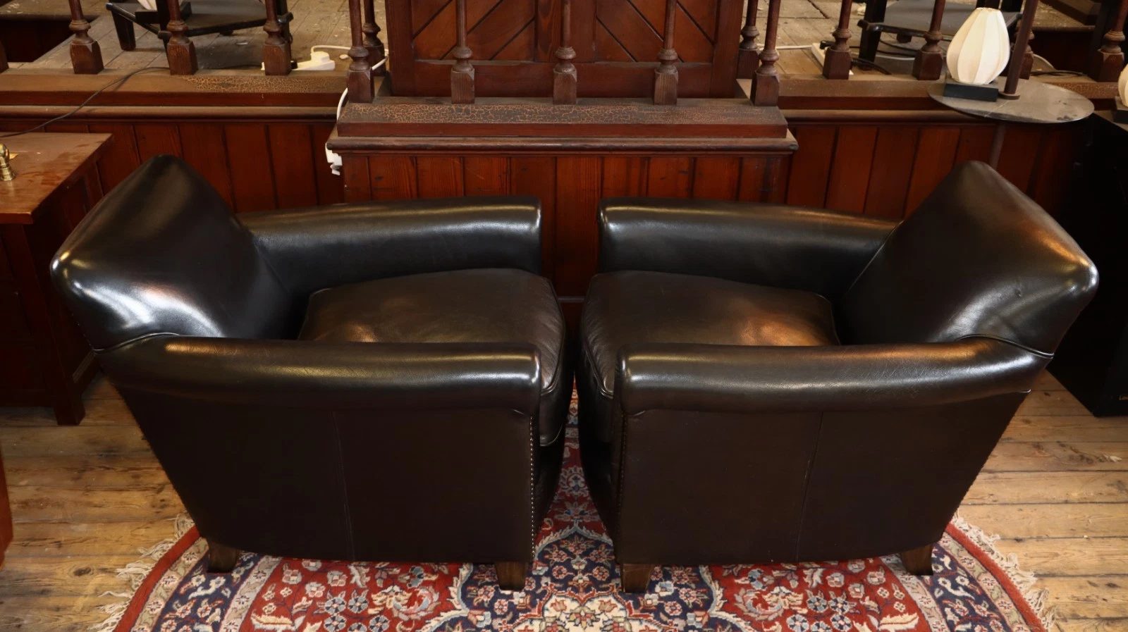 Sublime Pair of Vintage Alpha Halo Style Cigar Club Leather Armchairs Black - Image 9
