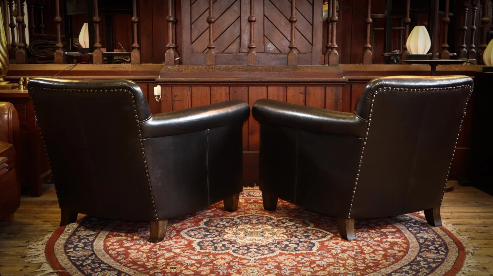 Sublime Pair of Vintage Alpha Halo Style Cigar Club Leather Armchairs Black - Image 10