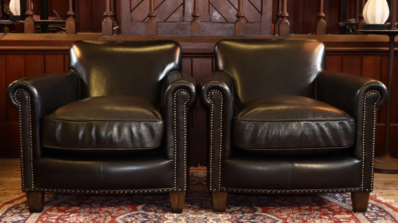 Sublime Pair of Vintage Alpha Halo Style Cigar Club Leather Armchairs Black - Image 12