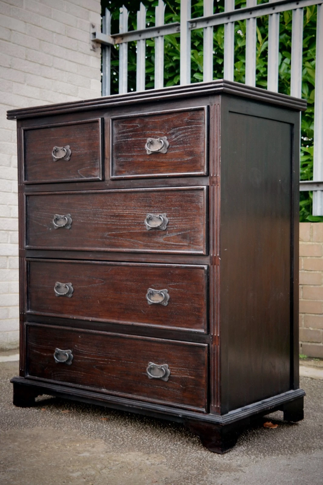 Lombok Keraton Carved Five Drawer Chest Of Drawers Solid Indonesian Teak Brown