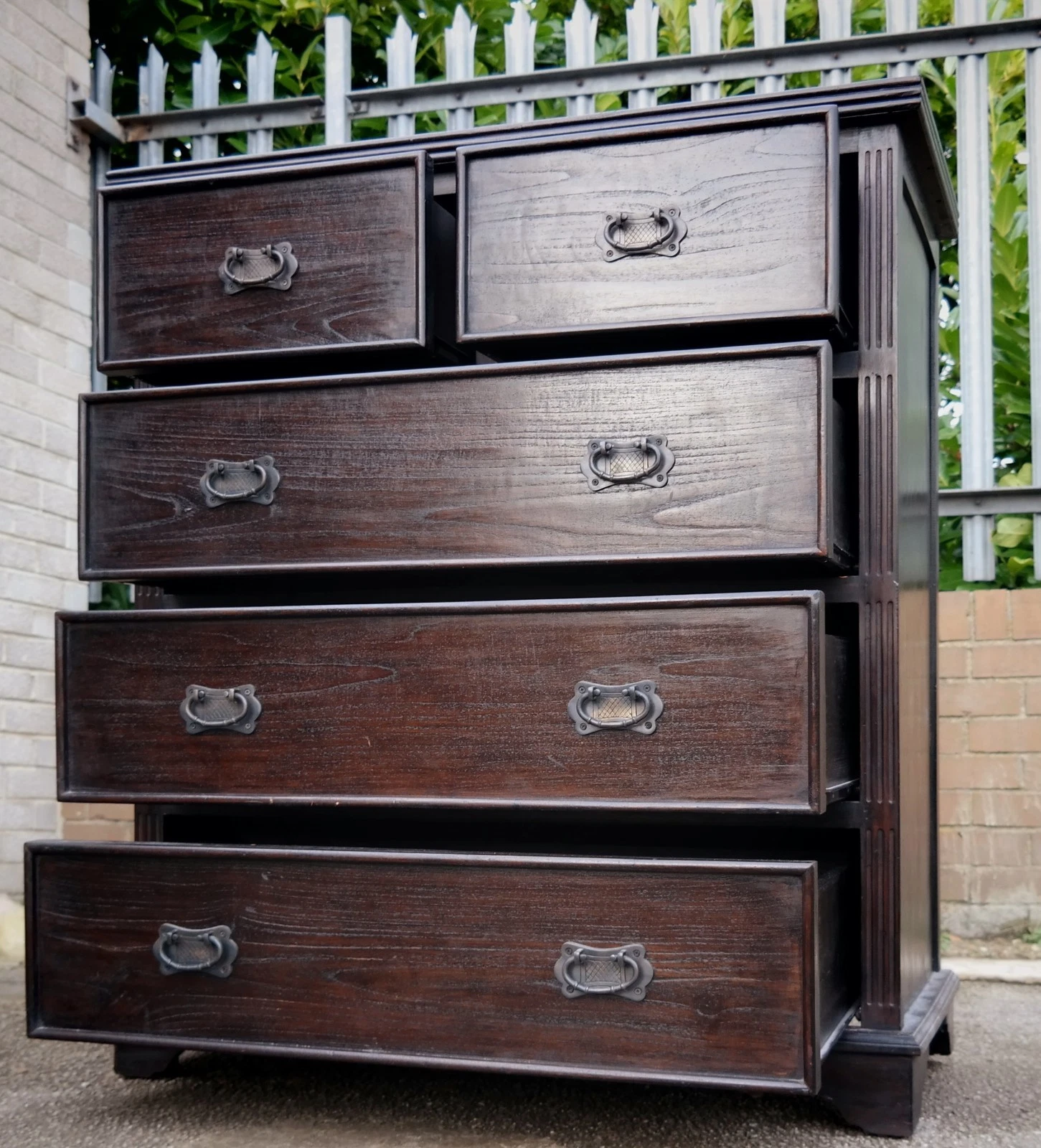Lombok Keraton Carved Five Drawer Chest Of Drawers Solid Indonesian Teak Brown - Image 4