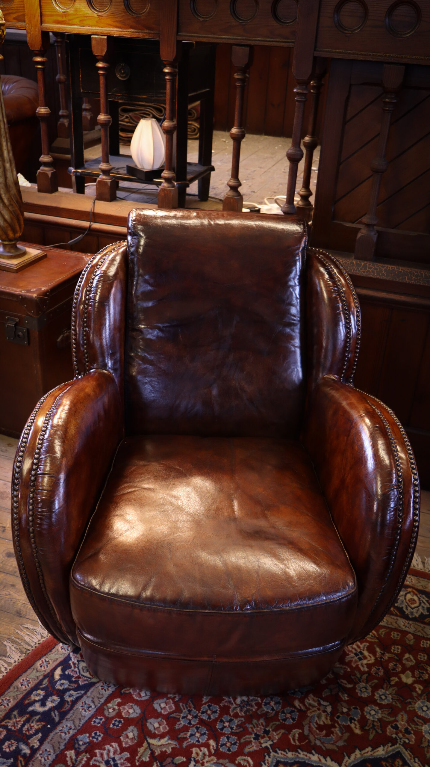 Pair Timothy Oulton Saddle Armchairs Cigar Club Dark Tan Leather - Image 3