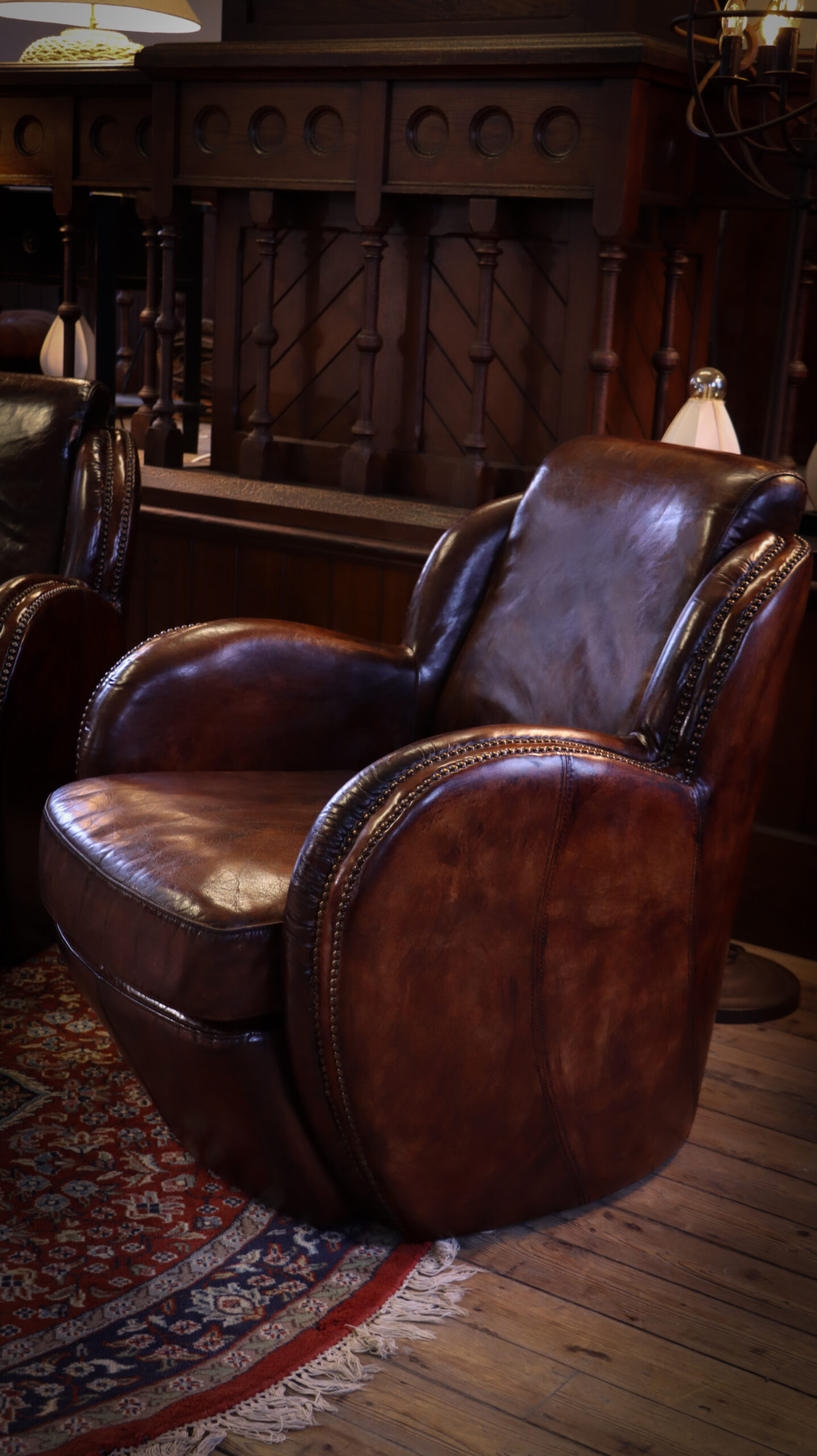 Pair Timothy Oulton Saddle Armchairs Cigar Club Dark Tan Leather - Image 7