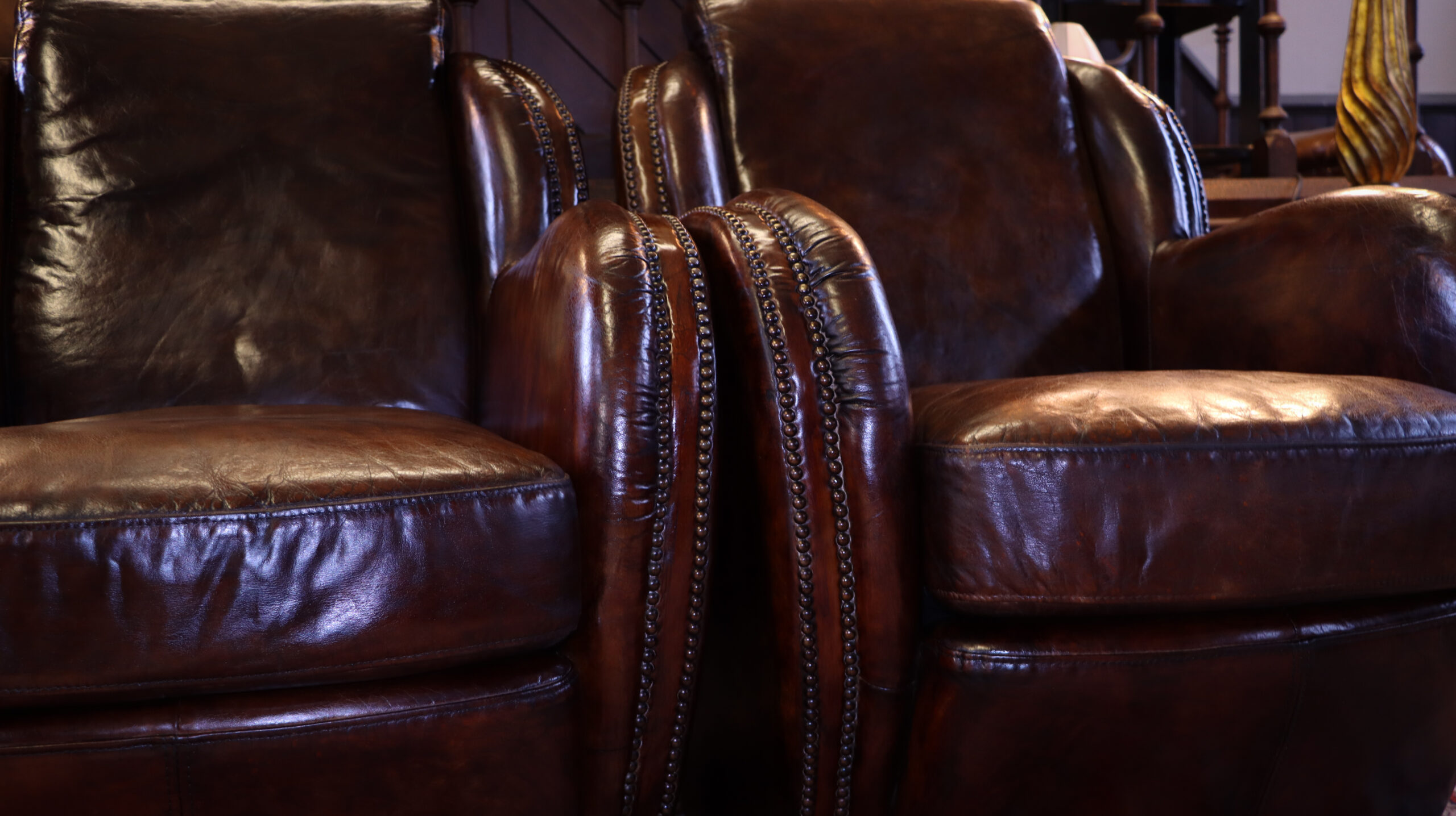 Pair Timothy Oulton Saddle Armchairs Cigar Club Dark Tan Leather - Image 10