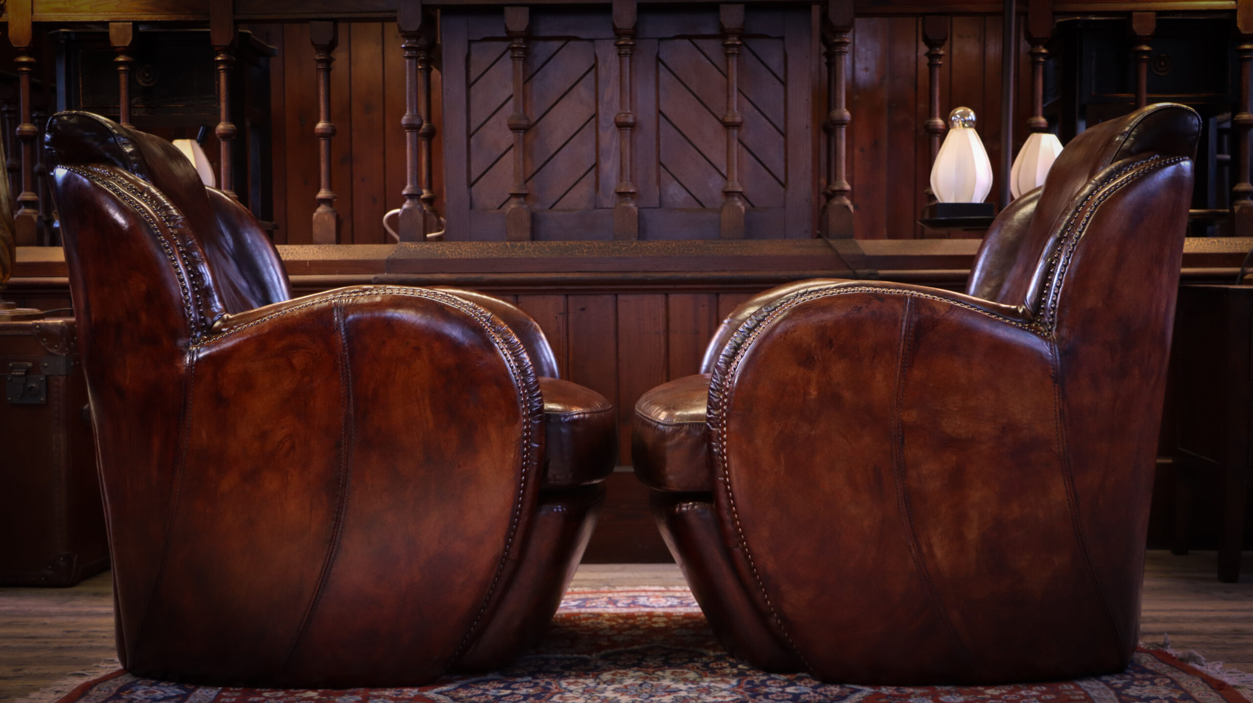 Pair Timothy Oulton Saddle Armchairs Cigar Club Dark Tan Leather - Image 11